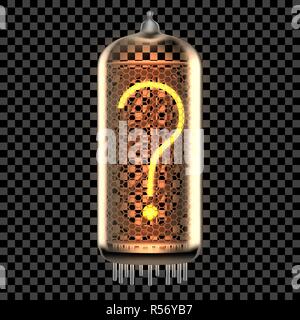 Tubo Nixie spia con punto interrogativo simbolo di punteggiatura illuminato, come in stile retro alfabeto, include la trasparenza. Illustrazione Vettoriale. Illustrazione Vettoriale
