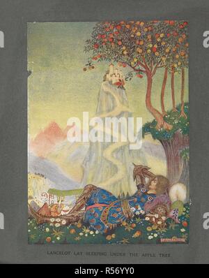 Lancelot giaceva addormentato sotto il melo. Sir Lancelot del lago. Arthur e i suoi cavalieri ... Illustrato da Mackenzie. Londra : Nisbet & Co., [1920]. Fonte: 12403.bb.6 opposta a pagina 70. Autore: Chaundler, Christine. Mackensie. Foto Stock
