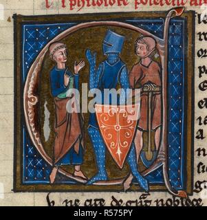 (Dettaglio) iniziale 'C': chierico, cavaliere e operaio che rappresentano le tre classi. Li Livres dou SantÃ©. Francia, tardo XIII secolo. Fonte: Sloane 2435, f.85. Lingua: Francese. Autore: Aldobrandino di Siena. Foto Stock