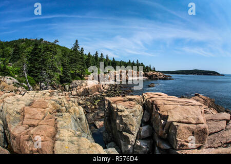 Acadian costa rocciosa del Maine vicino Thunderhole in estate Foto Stock