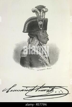 Toussaint Louverture. (1746-1803). Haitiani leader rivoluzionario. Vie de Toussaint-L'Ouverture. Parigi, 1850. Toussaint Louverture (1746-1803). Haitiani leader rivoluzionario. Nato ad uno slave, divenne un generale dell'esercito francese ma dopo la guida fuori il britannico e spagnolo spedizioni, ha preso il controllo dell'isola. Napoleone inviato una spedizione per ripristinare ripristina il controllo e il ristabilimento della schiavitù. Egli è stato proditoriamente sequestrato da un incontro, imprigionato e morì di trascurare in carcere. Ritratto. Fonte: 10880.e.42, frontespizio. Lingua: Francese. Foto Stock