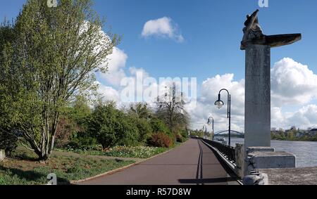 Passeggiata sulle rive del fiume Elba a Magdeburg Foto Stock