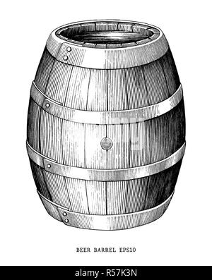 Barile di birra disegnare a mano vintage stile di incisione isolati su sfondo bianco Illustrazione Vettoriale