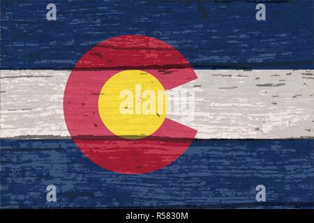 Bandiera degli Stati Uniti Stato del Colorado su am vecchio sfondo di legno Illustrazione Vettoriale