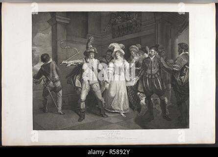 Addomesticare la megera. Agire II. Scena II. Baptista della casa. Petruchio, Katherine, Bianca etc . Una raccolta di stampe da immagini dipinte per lo scopo di illustrare le opere drammatiche di Shakspeare, dagli artisti di Gran Bretagna. Londra : J. & J. Boydell, 1803. Fonte: Tab.599.c piastra 29. Lingua: Inglese. Autore: Shakespeare, William. Wheatley, Fran. Foto Stock