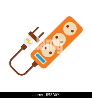Cavo di prolunga la relativa icona. Etichetta energetica per il Web su sfondo bianco. Appartamento illustrazione vettoriale. Illustrazione Vettoriale