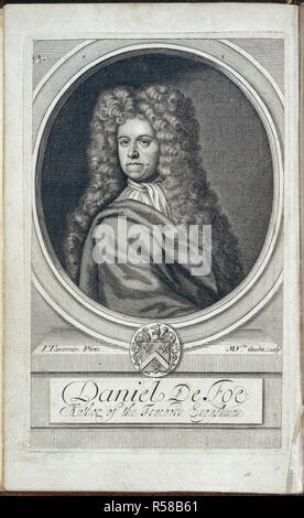 Daniel Defoe. [Una vera raccolta di scritti dell'autore o. London & Westminster, 1705. Daniel Defoe (1660-1731). Scrittore inglese e avventuriero. Ritratto. Immagine presa da [una vera raccolta di scritti dell'autore del vero nato inglese-man (ossia D. Defoe). Rettificato da sé.]. Originariamente pubblicato/prodotto in Londra e Westminster, 1705. . Fonte: G.13274, frontespizio. Lingua: Inglese. Foto Stock