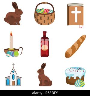 Set di icone di Pasqua. Etichetta di pasqua su sfondo bianco. In stile cartone animato. Illustrazione Vettoriale. Illustrazione Vettoriale