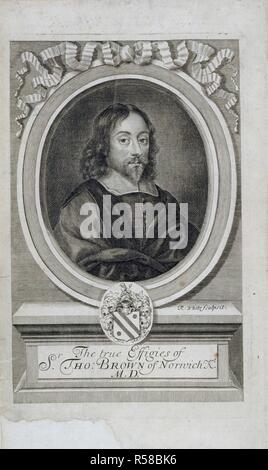 Sir Thomas Browne. Le opere di imparato Sir Thomas Brown, Kt., et. Londra, 1686. Sir Thomas Browne (1605-1682). Scrittore inglese e medico. Ritratto. Immagini tratte da opere di imparato Sir Thomas Brown, Kt., ecc. Originariamente pubblicato/prodotto in Londra, 1686. . Fonte: C.118.g.1, frontespizio. Lingua: Inglese. Foto Stock