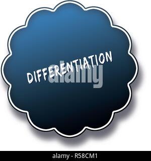 Differenziazione testo scritto sul blu etichetta rotonda badge. Foto Stock