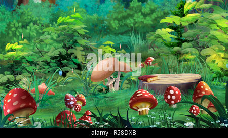 Amanita funghi in una radura della foresta Foto Stock