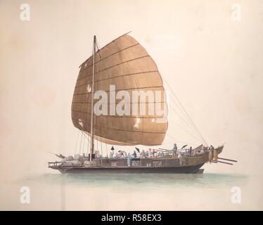 Grande nave passeggeri. 1800 - 1805. Tie-troppo-Sheun. Un passaggio barca. Una sorta di grande barca impiegato per il trasporto di passeggeri da una parte all'altra del paese. Scritto: 'Notte ferry'. Acquerello opaco. Cina/Cantone di stile. Originariamente pubblicato/prodotto in 1800 - 1805. . Fonte: Add.o.1977. Lingua: Cinese. Foto Stock