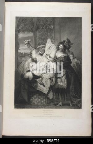 Allegre comari di Windsor. Atto III Scena III. Mistresses Ford e pagina nascondere Falstaff in un cesto per la biancheria. . Una raccolta di stampe da immagini dipinte per lo scopo di illustrare le opere drammatiche di Shakspeare, dagli artisti di Gran Bretagna. Londra : J. & J. Boydell, 1803. Fonte: Tab.599.c della piastra 10. Lingua: Inglese. Autore: Shakespeare, William. Peters, Reverendo Matthew William. Foto Stock