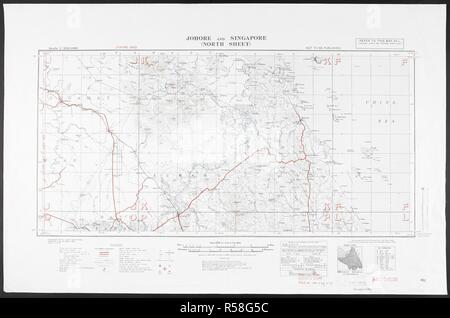 Una mappa di Johore e Singapore riprodotto 1942, da una mappa compilato e tracciata al war office 1934. Johore & Singapore mezze tonalità, serie MDR 570. [Cairo] : [Survey Direzione, Medio Oriente], 1942. La Gran Bretagna. Esercito. I Royal Engineers. Indagine di campo Company, 512th. Scala 1:250 000. Fonte: Mappe MOD MDR 570 Nord foglio. Foto Stock