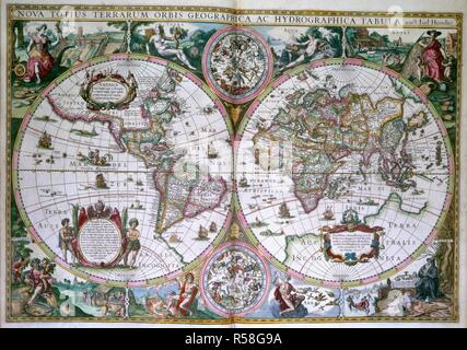 Mappa del mondo. Gerardi Mercatoris Atlas sive Cosmographicae medi. Amsterdam, 1623. Mappa del mondo. Nova Orbis Terrarum. Immagine presa da Gerardi Mercatoris Atlas sive Cosmographicae Meditationes de fabrica mundi et fabricati figura. [Edito da H. Hondius. Testo latino]. Originariamente pubblicato/prodotto in Amsterdam, 1623. . Fonte: maps.C.3.c.9, 16-17. Lingue: Latina. Autore: MERCATORE GERHARD. Honduis, H. Foto Stock