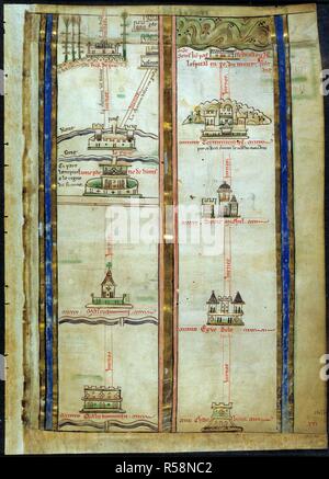 Parte dell'itinerario da Londra a Gerusalemme. Historia Anglorum. Inghilterra (St Albans), 1250-1259. Fonte: Royal 14 C. VII, f.3. Lingua: Francese. Autore: Parigi, Matteo. Foto Stock