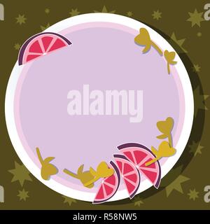 Business modello vuoto per il layout per invito di biglietto di auguri poster promozione voucher. Ritagli di fettine di uno spicchio di lime e foglie di erbe sullo sbozzato Round Illustrazione Vettoriale