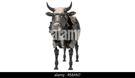 Robot meccanici vacca in stile stiunk isolato su un fondo bianco. 3d illustrazione Foto Stock