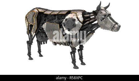 Robot meccanici vacca in stile stiunk isolato su un fondo bianco. 3d illustrazione Foto Stock