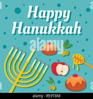 Happy Hanukkah holiday concetto dello sfondo. Illustrazione piana di happy hanukkah vacanza concetto vettoriale sfondo per web design Illustrazione Vettoriale