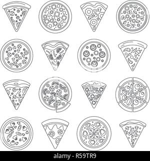Trancio di Pizza icon set. Set di contorno del trancio di pizza icone vettoriali per il web design isolato su sfondo bianco Illustrazione Vettoriale