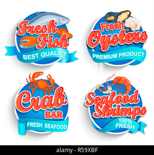 Set di piatti a base di frutti di mare freschi logo. Foto Stock