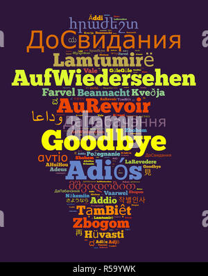Parola addio in diverse lingue Foto Stock
