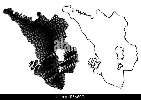 Selangor (Stati e territori federale della Malaysia, Federazione della Malaysia) mappa illustrazione vettoriale, scribble schizzo Selangor Darul Ehsan mappa Illustrazione Vettoriale