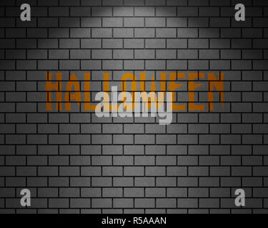 3D Rendering parole HALLOWEEN su un muro di mattoni Foto Stock