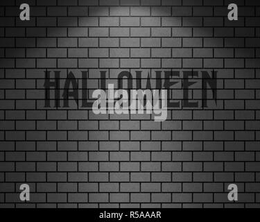 3D Rendering parole HALLOWEEN su un muro di mattoni Foto Stock