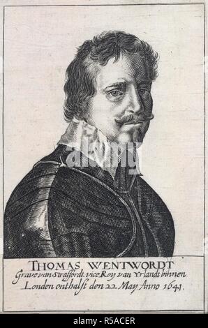 Wentworth, Thomas. Vollst:ndiges englisches Memorial, zu ewiger Ged:c. [Amsterdam?] 1649. Wentworth, Thomas 1° Conte di Strafford (1593-1641). Politico inglese. Ritratto. Immagine presa da:Vollst ndiges englisches Memorial, zu ewiger Ged:chtn:sz.Erzehlende die Processen, Declarationen, Beschuldigungen,Defensionen, Vrtheile, letzte Worte, vnd Executionen, von demVice Roy von Irrland [T. Wentworth, Conte di Strafford] . Originariamente pubblicato/prodotto in [Amsterdam?] 1649. . Fonte: 597.d.22.(1), il frontespizio. Lingua: Olandese. Foto Stock