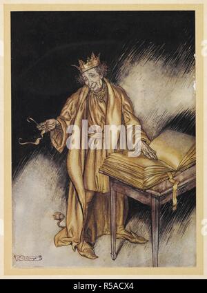 Re Mida girando un libro di oro da Golden Touch. Hawthorne's Wonder libro...illustrato da Arthur Rackham. London : Hodder & Stoughton, [1922]. "Ha colpito Midas quanto piuttosto scomodo.". Fonte: 04504.h.24 rivolta p.48. Autore: RACKHAM, Arthur. HAWTHORNE, NATHANIEL. Foto Stock