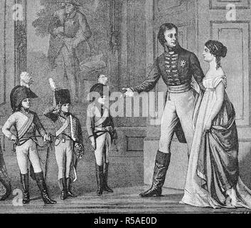 Su la vigilia di Natale del 1803, Federico Guglielmo III ha presentato il principe ereditario in uniforme della Garde du corps, Principe Foto Stock