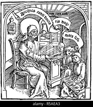 Papa san Gregorio I., Gregorius I., 540, 604, San Gregorio il Grande come un insegnante, xilografia, Italia