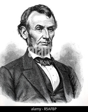 Abraham Lincoln, 12 febbraio 1809, 15 aprile 1865, sedicesimo presidente degli Stati Uniti d'America, xilografia, America Foto Stock