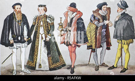 Moda, costumi, vestiti in Germania durante la moda spagnola intorno al 1550-1600, a partire da sinistra, il duca Albrecht V di Baviera e Foto Stock