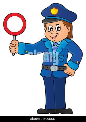 Poliziotto detiene il segno di stop tema 1 Foto Stock