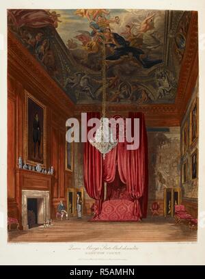 Queen Mary camera letto, Hampton Court. La storia delle residenze reali ... Londra, 1819. Illustrazione a colori / piastra. Fonte: 747.f.3, opposta 63. Lingua: Inglese. Autore: PYNE, WILLIAM HENRY. Cattermole, R. Foto Stock