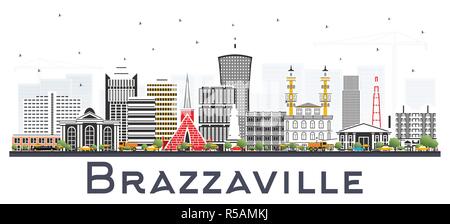 Brazzaville Repubblica del Congo skyline della città con edifici grigi isolati su bianco. Illustrazione Vettoriale. Illustrazione Vettoriale