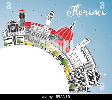 Firenze Italia skyline della città con edifici di colore, il blu del cielo e spazio di copia. Illustrazione Vettoriale. Illustrazione Vettoriale