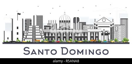 Santo Domingo Repubblica Dominicana skyline della città con edifici grigi isolati su bianco. Illustrazione Vettoriale. Illustrazione Vettoriale
