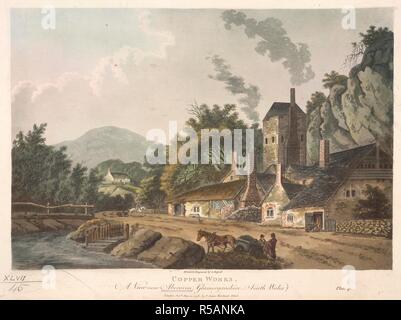 Opere di rame, una vista nei pressi di Aberavon in Glamourganshire, nel Galles del Sud. Opere di rame, una vista nei pressi di Aberavon in Glamourganshire. 1798. Fonte: Mappe K.Top.47.45. Lingua: Inglese. Autore: Hassell, J. Foto Stock