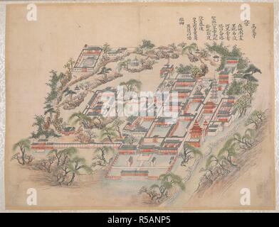 'Cielo di autunno tempio', uno dei templi del imperatore Qianlong (1711-1799) hanno visitato, nell'area dello Yangtze. Le stazioni di Qianlong la quinto viaggio. Fonte: o. 12895, f.15. Lingua: Cinese. Autore: Qian Weicheng. Foto Stock