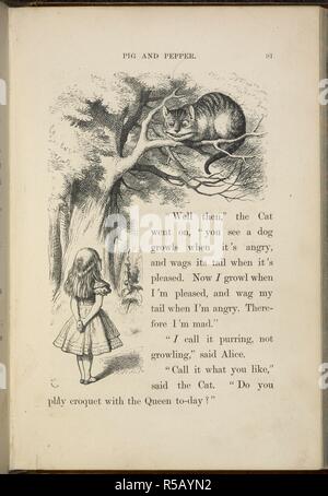Alice e il Cheshire cat. Alice nel Paese delle Meraviglie. Con quaranta due illustrazioni di John Tenniel. Londra : Macmillan & Co., 1866 [1865]. Fonte: C.59.g.11, pagina 91. Foto Stock