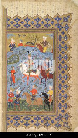 Scena di caccia. Shahnama. Kazvin, Iran, c.1590-1595. Scena di caccia. Acquerello opaco. Safavid/Qazwin stile. Immagine presa da Shahnama. Originariamente pubblicato/prodotto in Kazvin, Iran, c.1590-1595. . Fonte: Aggiungi. 27257, f.539 v. V.o. persiano. Foto Stock