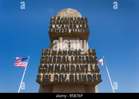 Francia, regione della Normandia, Manche Department, D-Day spiagge, WW2-SER D-Day invasione Utah Beach, Sainte Marie du Mont, monumento per lo sbarco di libera di francese generale LeClerc Foto Stock