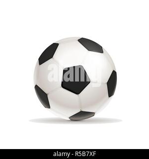Realistico lucida sfera di calcio con ombra isolato su bianco Illustrazione Vettoriale