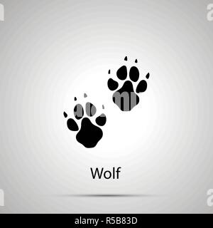 Lupo zampe, fasi impronte, semplice silhouette nero su grigio Illustrazione Vettoriale