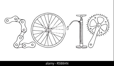 Disegnata a mano 2019 Noleggio Felice Anno Nuovo vettore Illustrazione Vettoriale