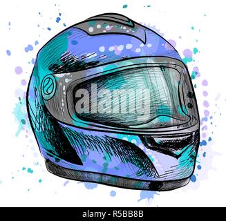 Motociclo casco da una spruzzata di acquerelli Illustrazione Vettoriale